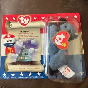 Ty Beanie Baby Lefty Donkey in Blue and Black
